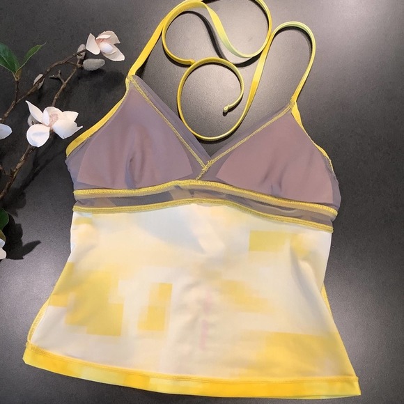 Under Armour Yellow Pixel Ombré Athlettic Tankini Swimsuit Top Halter Tie Dye - Picture 5 of 14